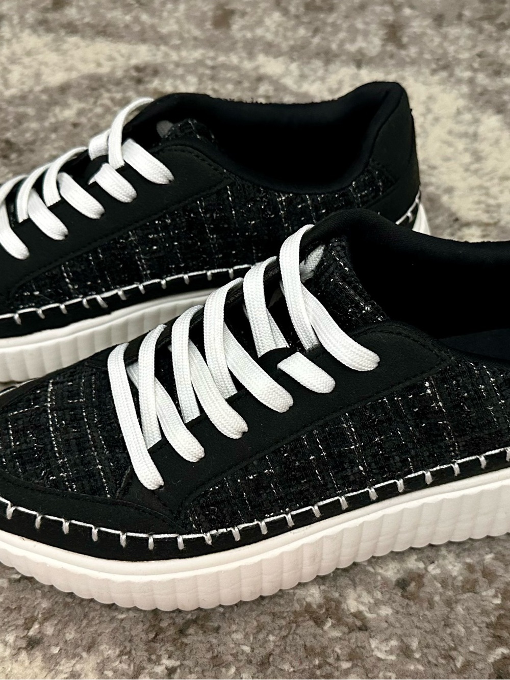 Serra Black and White Low-Top Tweed Sneakers
